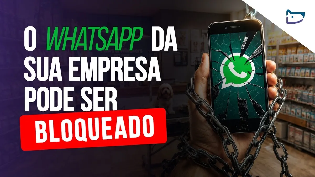 Capa do workshop: uma mão segura um celular com a tela quebrada e o ícone do WhatsApp, envolvido em correntes